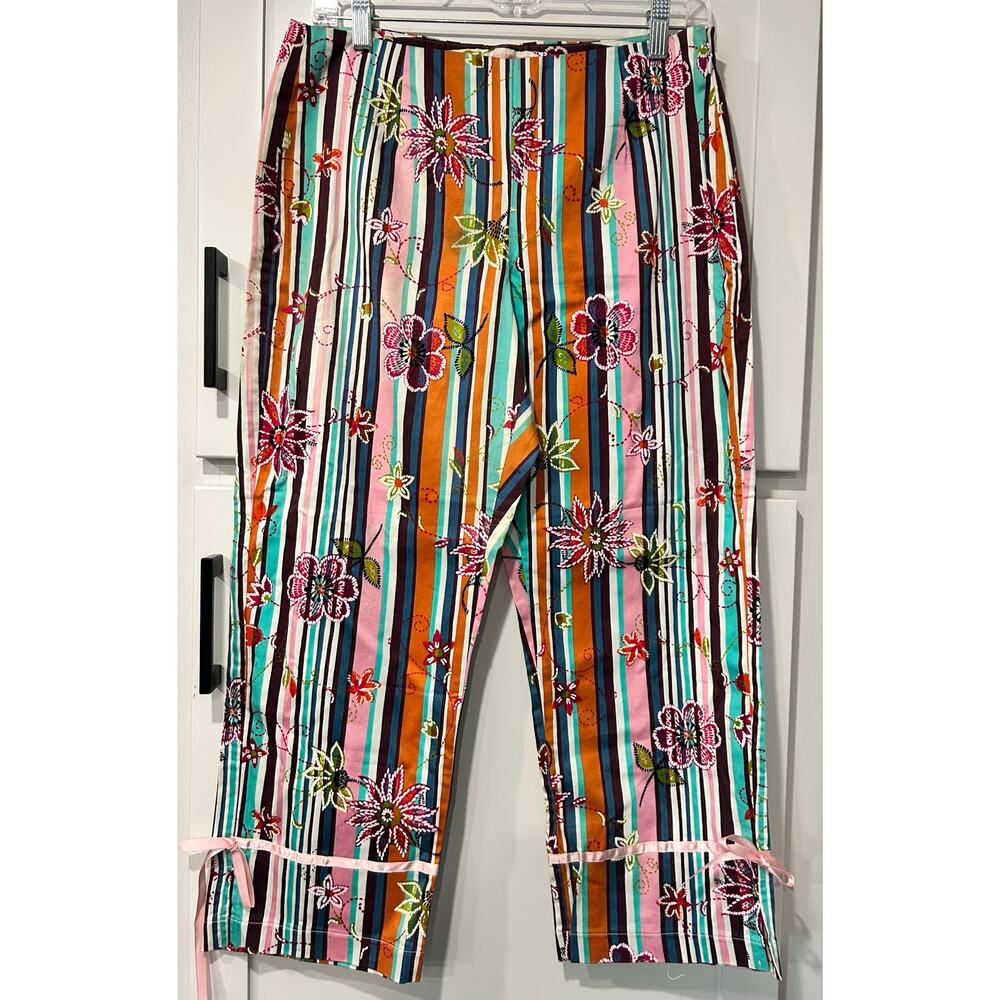 Vtg bentley a. Pants USA Striped Floral Boho Chic 90's Hippie Side Zipper Size 8